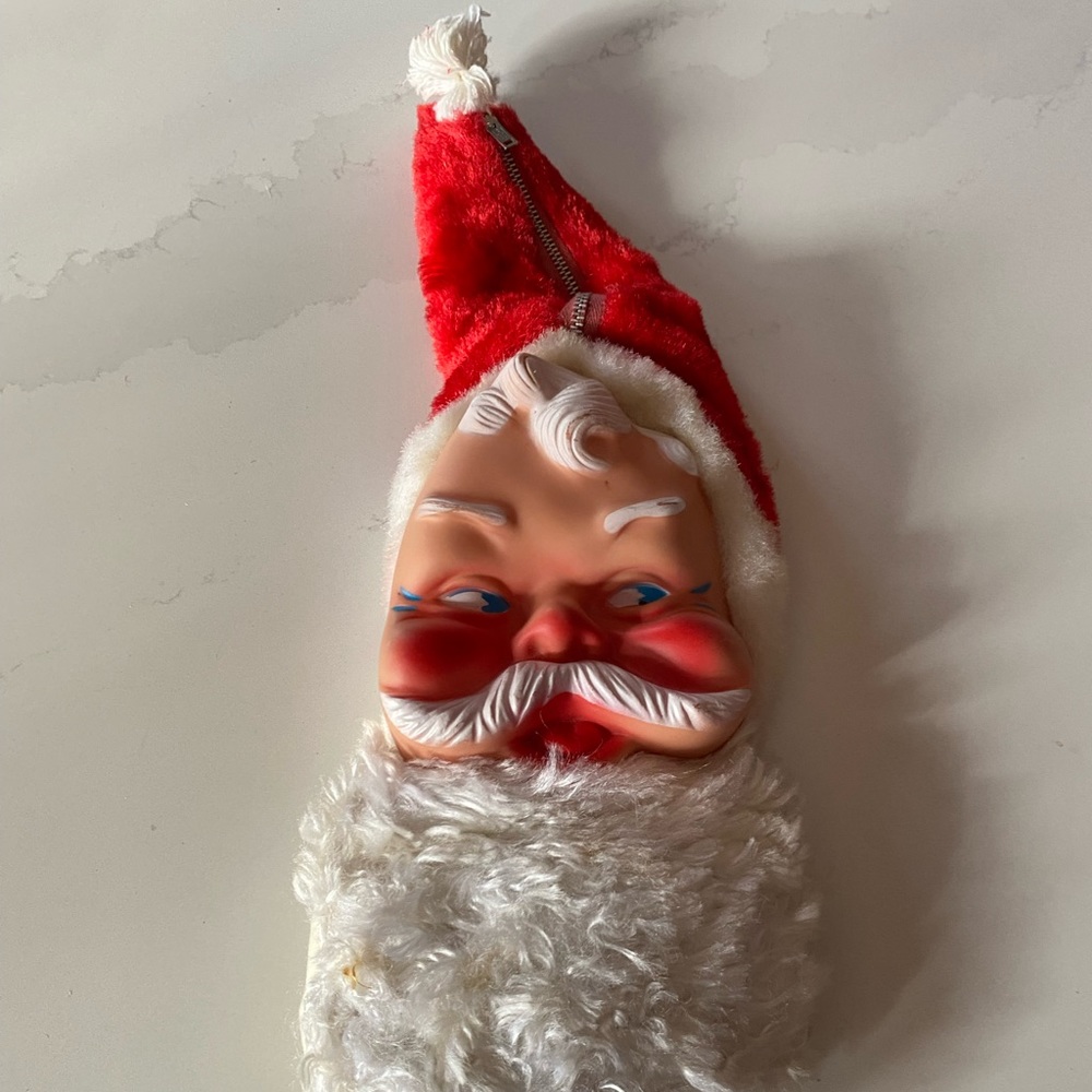 Vintage Santa Claus rubber face pajama bag stocking 50s